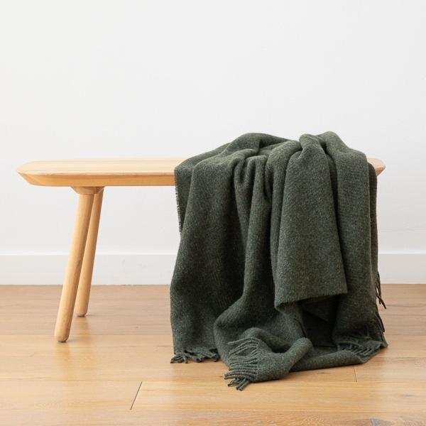 Linenme Dark Olive Wool Throw Paula