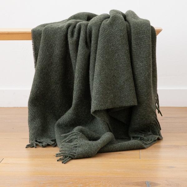 linenme Dark Olive Wool Throw Paula