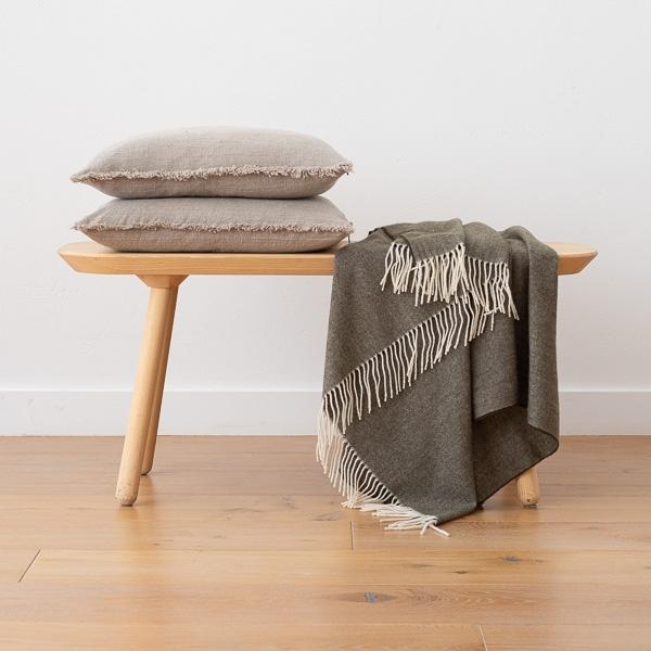 Linenme Extra Fine Merino Wool Throw Henry Olive