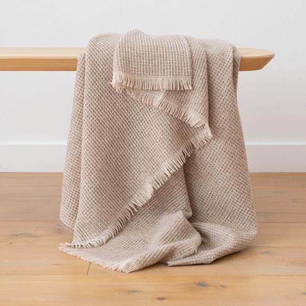 linenme Extra Fine Merino Wool Throw Lily Beige