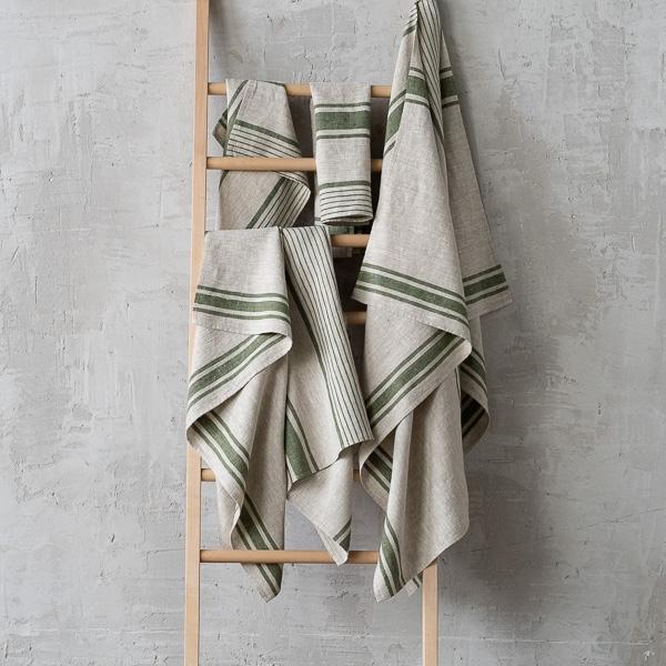 Linenme Forest Green Linen Towels Set Provence