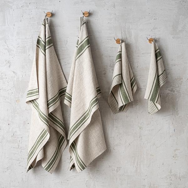 linenme Forest Green Linen Towels Set Provence