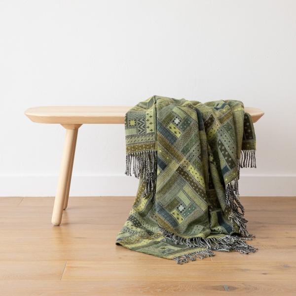 Linenme Forest Green Merino Wool Throw Marta