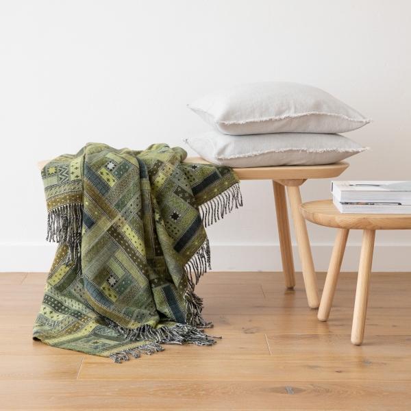 Linenme Forest Green Merino Wool Throw Marta