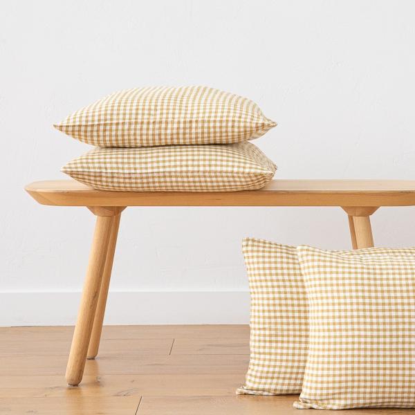 Linenme Gingham Linen Cushion Cover Antique Gold