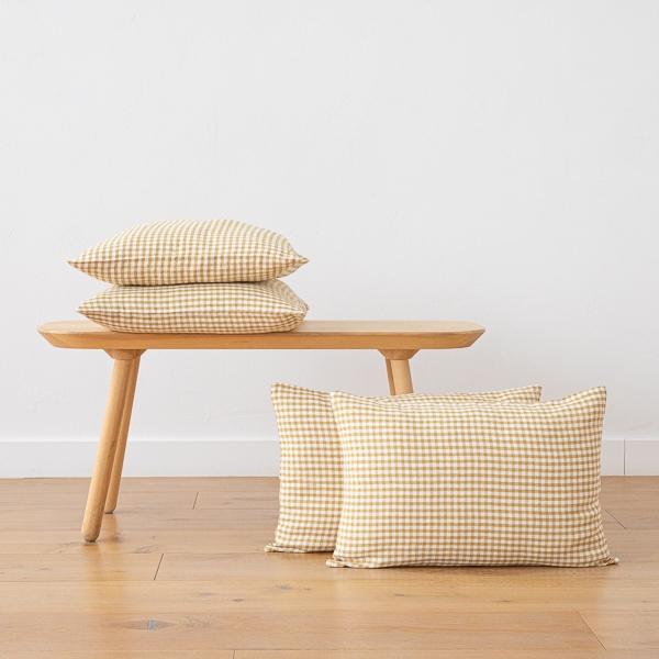 linenme Gingham Linen Cushion Cover Antique Gold