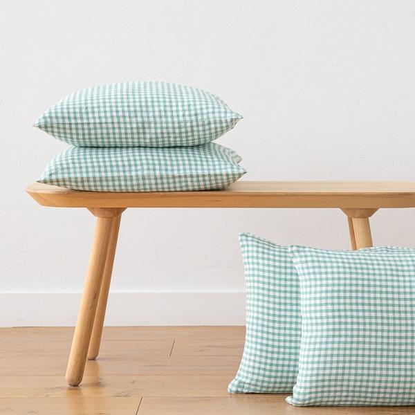 Linenme Gingham Linen Cushion Cover Aqua Foam