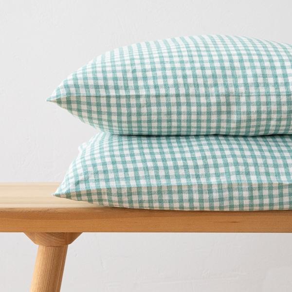 Linenme Gingham Linen Cushion Cover Aqua Foam
