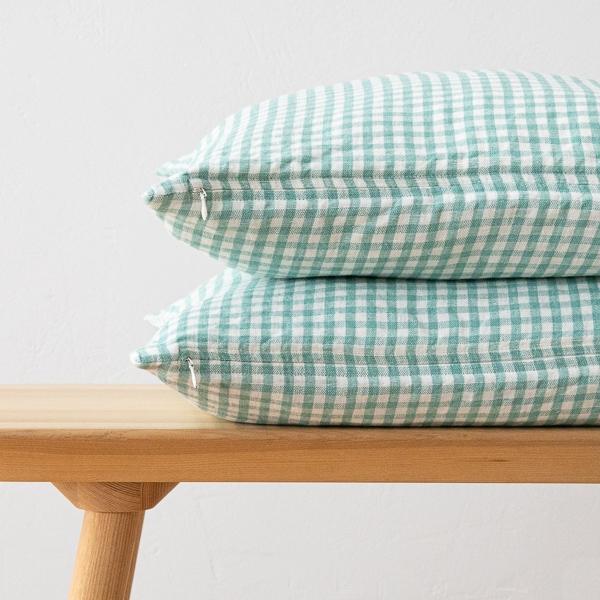 Linenme Gingham Linen Cushion Cover Aqua Foam