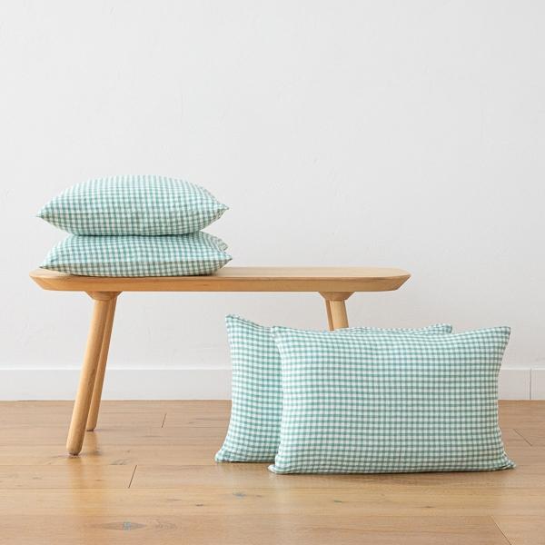 linenme Gingham Linen Cushion Cover Aqua Foam