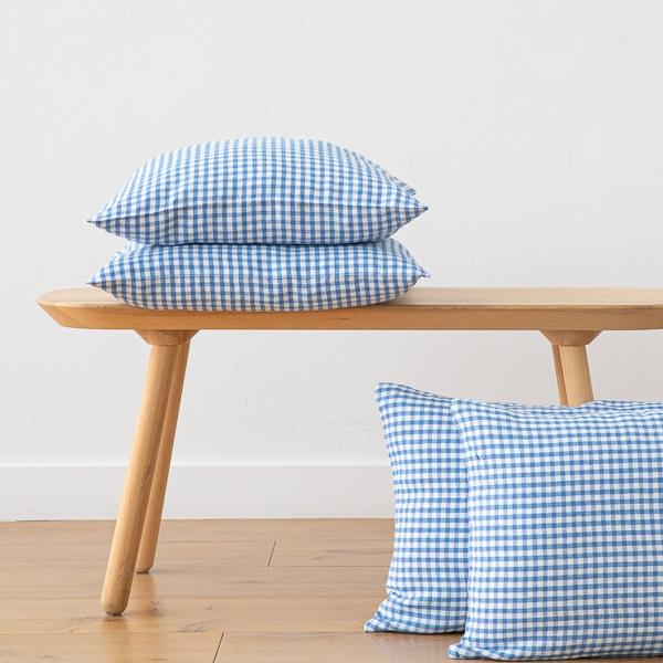 Linenme Gingham Linen Cushion Cover Blue