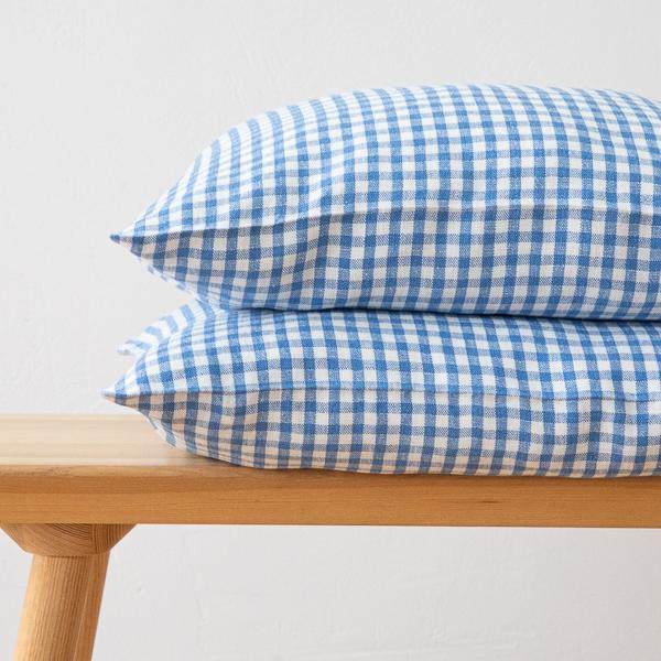 Linenme Gingham Linen Cushion Cover Blue