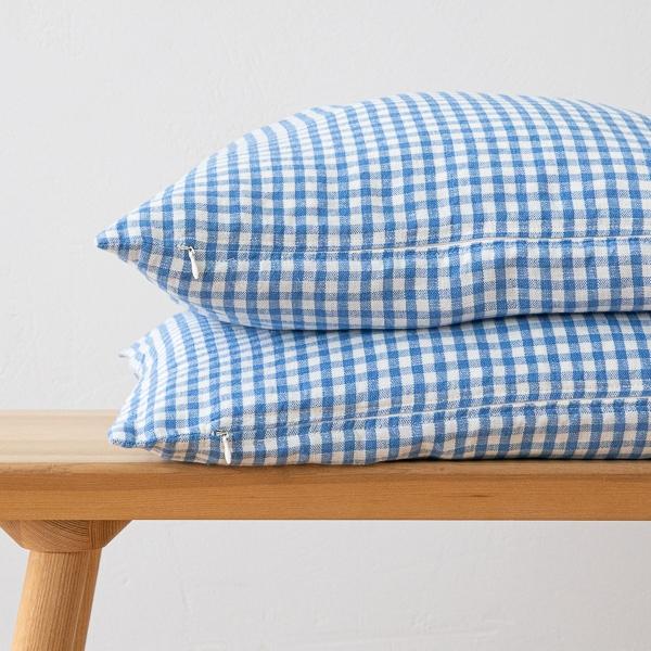 Linenme Gingham Linen Cushion Cover Blue