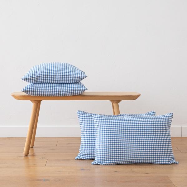 linenme Gingham Linen Cushion Cover Blue