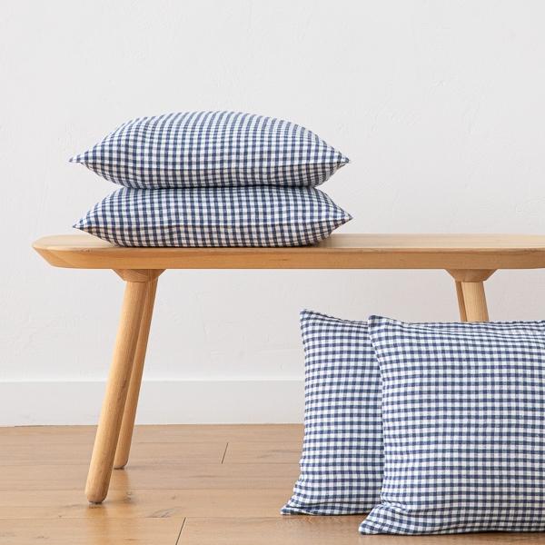 Linenme Gingham Linen Cushion Cover Indigo