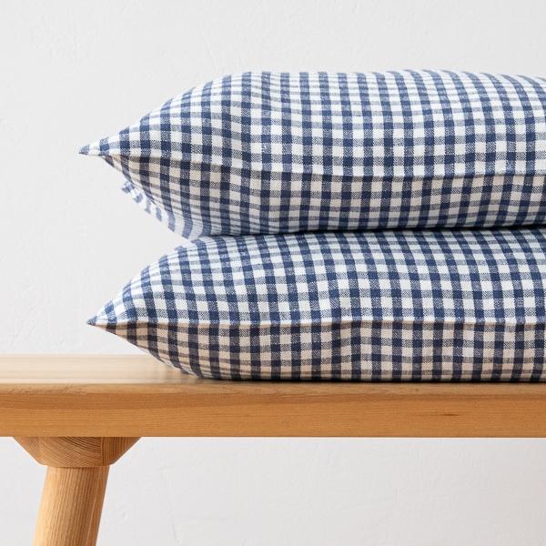 Linenme Gingham Linen Cushion Cover Indigo