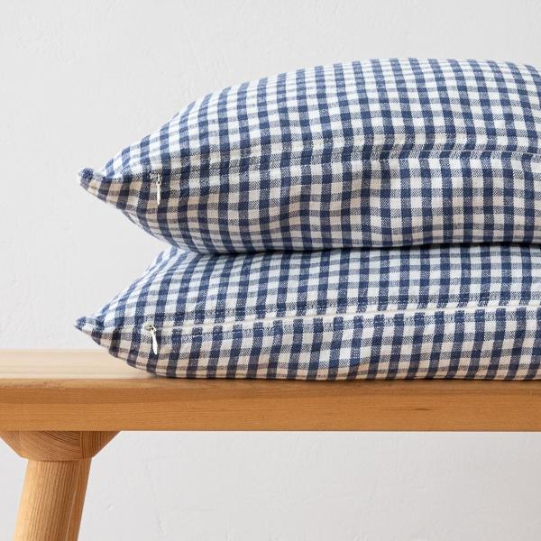 Linenme Gingham Linen Cushion Cover Indigo