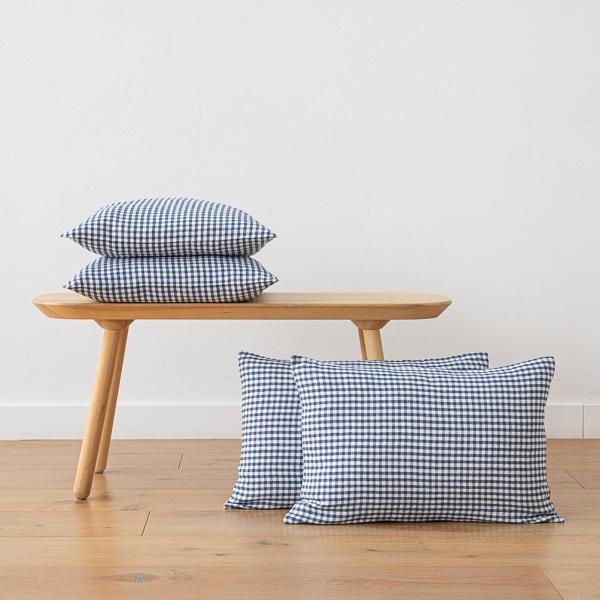 linenme Gingham Linen Cushion Cover Indigo