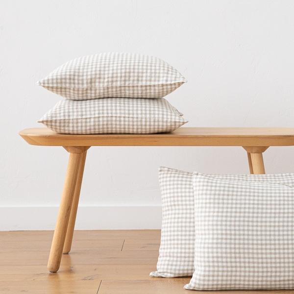 Linenme Gingham Linen Cushion Cover Natural