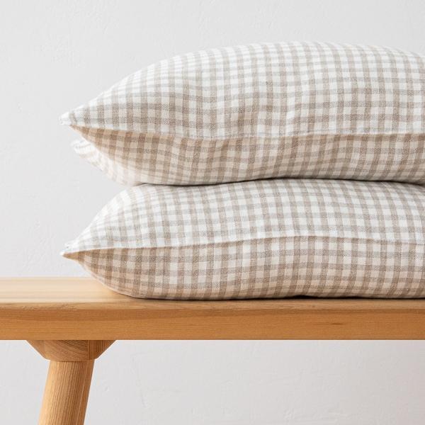 Linenme Gingham Linen Cushion Cover Natural