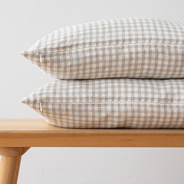 Linenme Gingham Linen Cushion Cover Natural