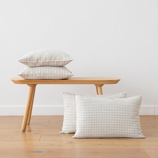 linenme Gingham Linen Cushion Cover Natural