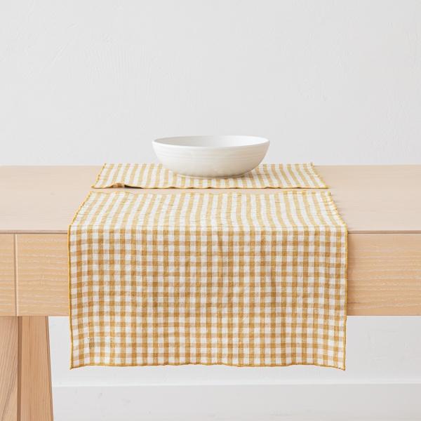 Linenme Gingham Linen Placemat Antique Gold