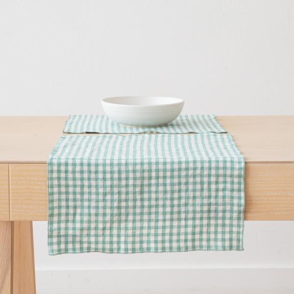 Linenme Gingham Linen Placemat Aqua Foam