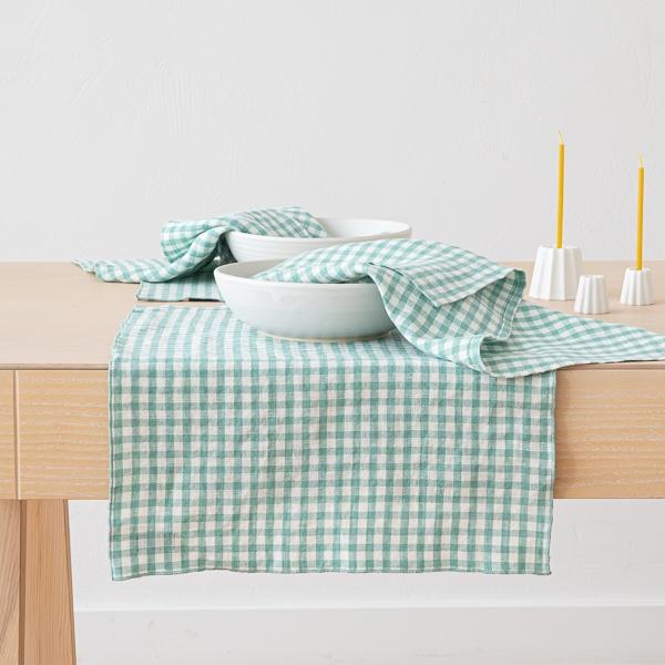 linenme Gingham Linen Placemat Aqua Foam