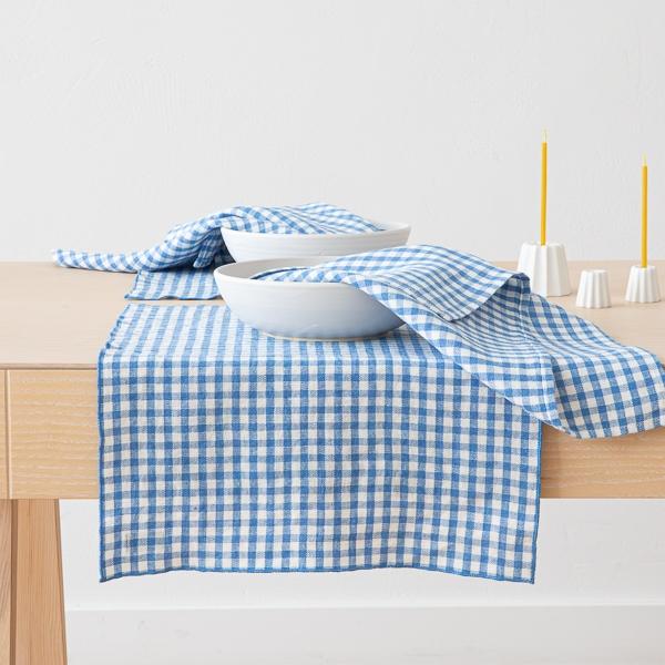 linenme Gingham Linen Placemat Blue