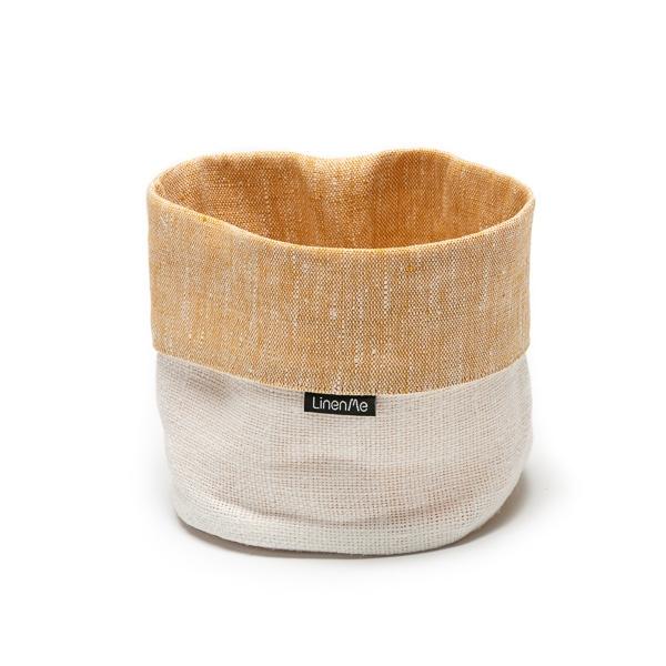 Linenme Gold White Linen Cotton Basket Francesca