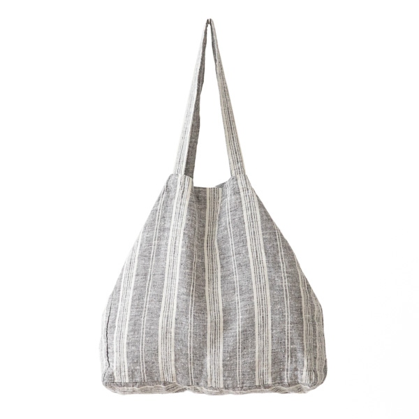Linenme Graphite Linen Beach Bag Multistripe