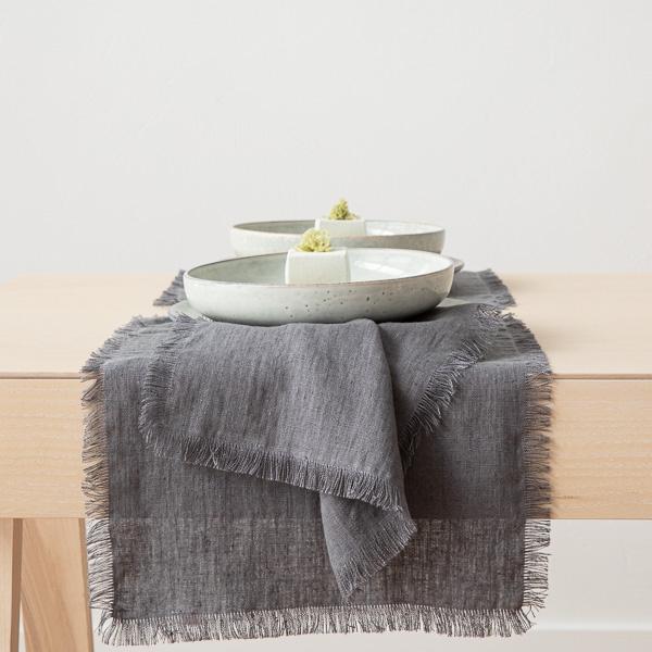 Linenme Graphite Linen Napkin Terra Fringe