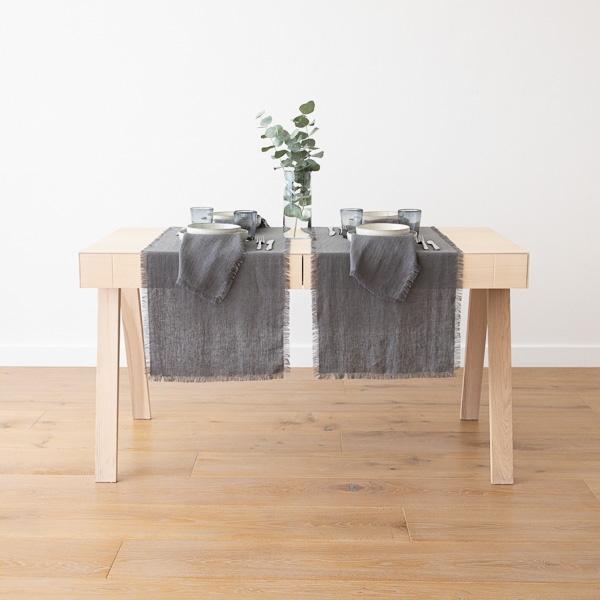 Linenme Graphite Linen Napkin Terra Fringe