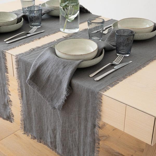 Linenme Graphite Linen Napkin Terra Fringe