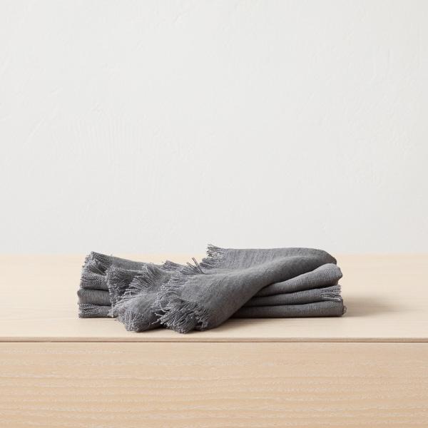 linenme Graphite Linen Napkin Terra Fringe