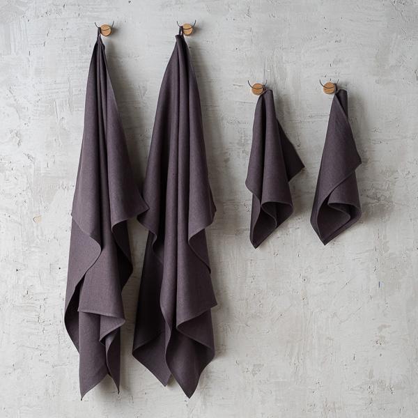 linenme Grey Linen Bath Towels Set Lara