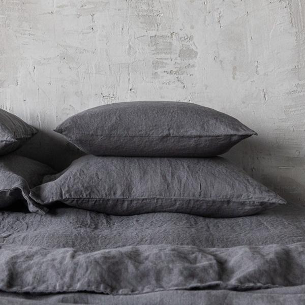 Linenme Grey Linen Bed Set Stone Washed