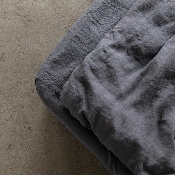 Linenme Grey Linen Fitted Sheet Stone Washed