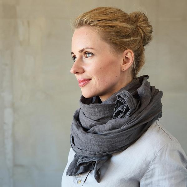 Linenme Grey Linen Summer Scarf Garza
