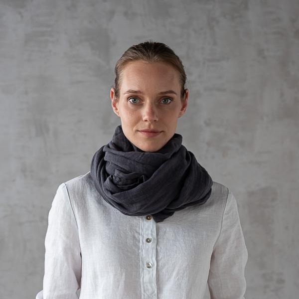 linenme Grey Linen Summer Scarf Garza