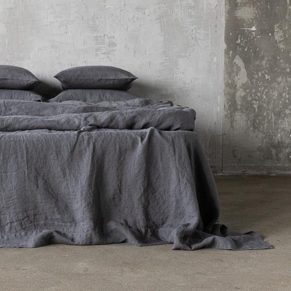 linenme Grey Stone Washed Bed Linen Flat Sheet