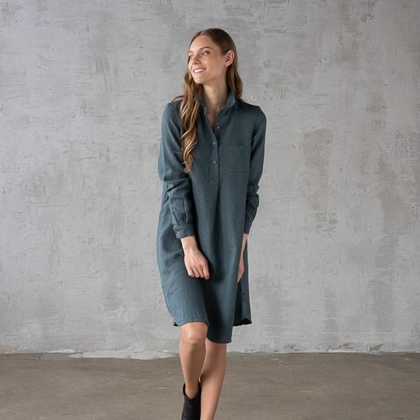 Linenme Ice Blue Heavy Linen Dress Camilla