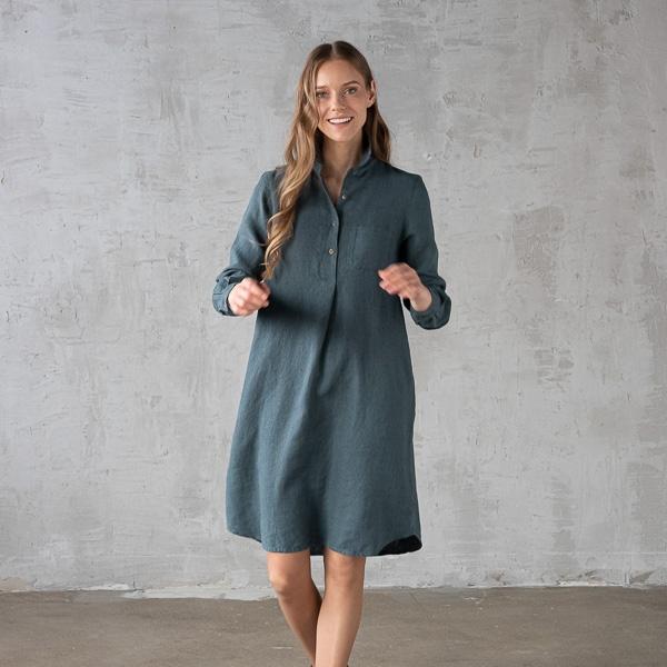 Linenme Ice Blue Heavy Linen Dress Camilla