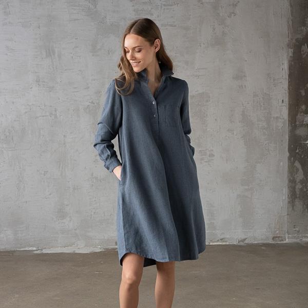 Linenme Ice Blue Heavy Linen Dress Camilla
