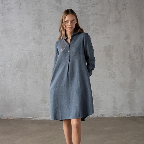 Linenme Ice Blue Heavy Linen Dress Camilla