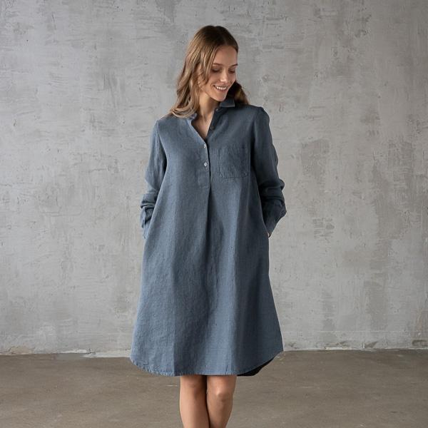 linenme Ice Blue Heavy Linen Dress Camilla