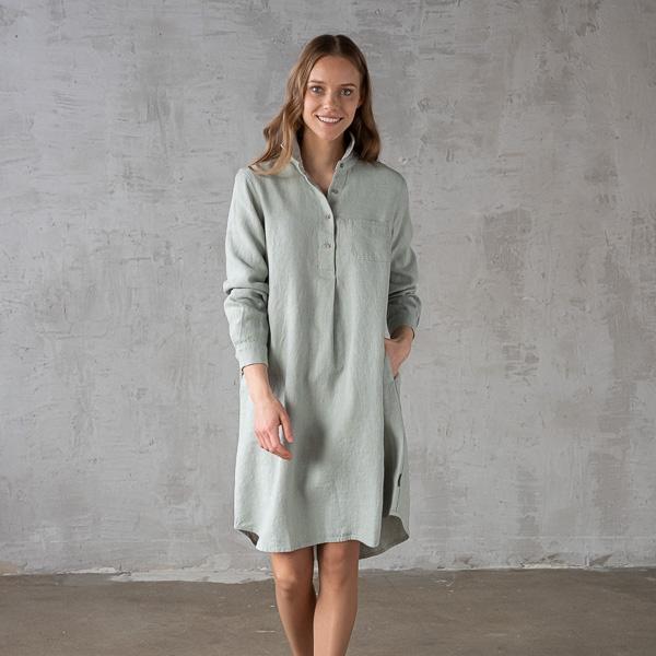 linenme Ice Blue Heavy Linen Dress Camilla