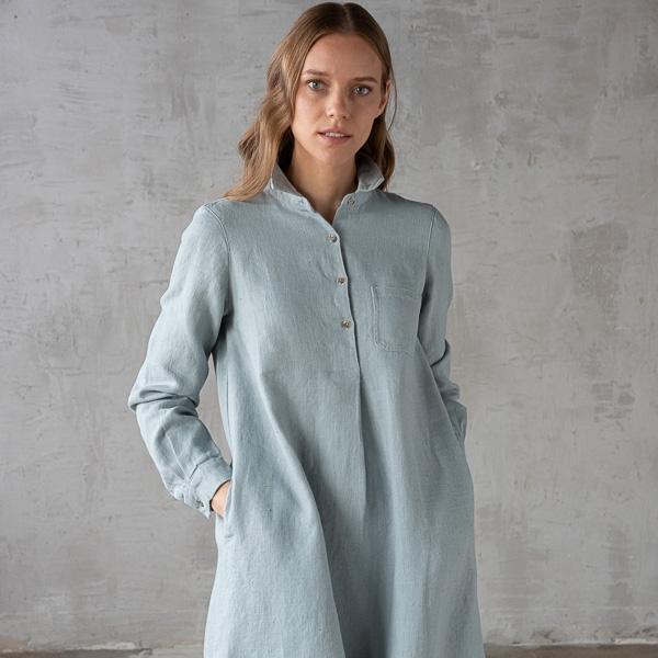 Linenme Ice Blue Heavy Linen Dress Camilla