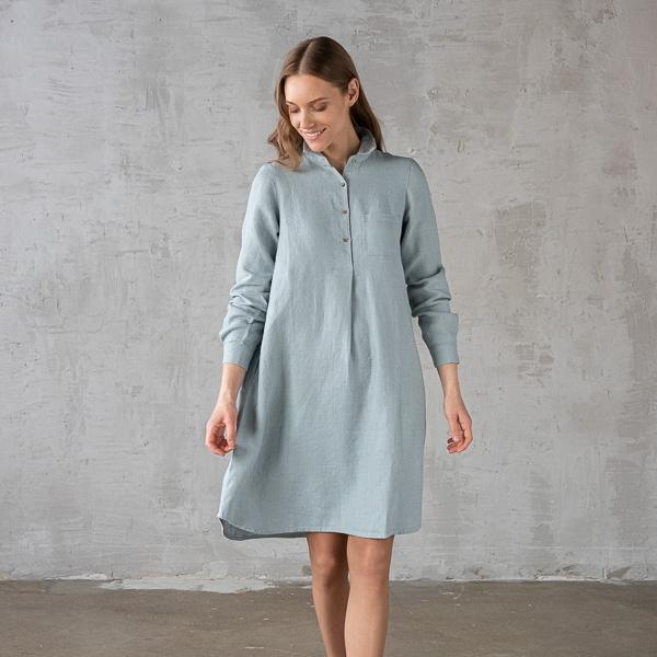 linenme Ice Blue Heavy Linen Dress Camilla